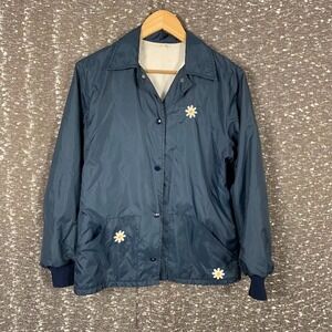 Vintage Royal Golf Uniroyal Blue Daisy Flower Windbreaker Jacket‎ Women's Medium
